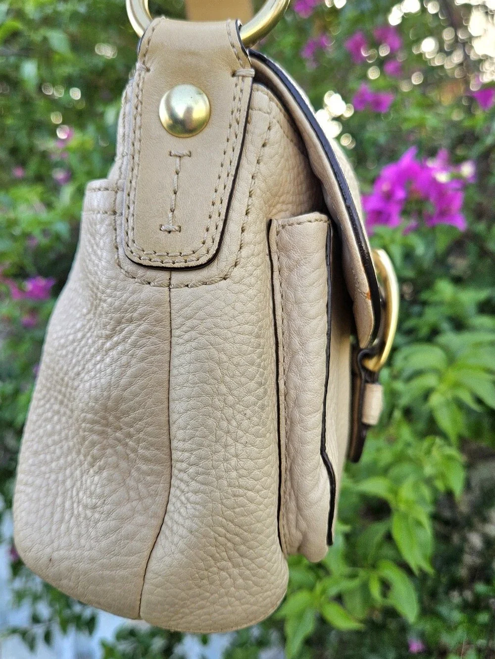 Coach Soho Double Pocket Buckle Flap 11842 Ivory Pebbled Leather Shoulder Bag